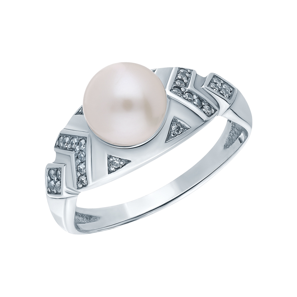 Серебряное кольцо с жемчугом и фианитами в Краснодаре