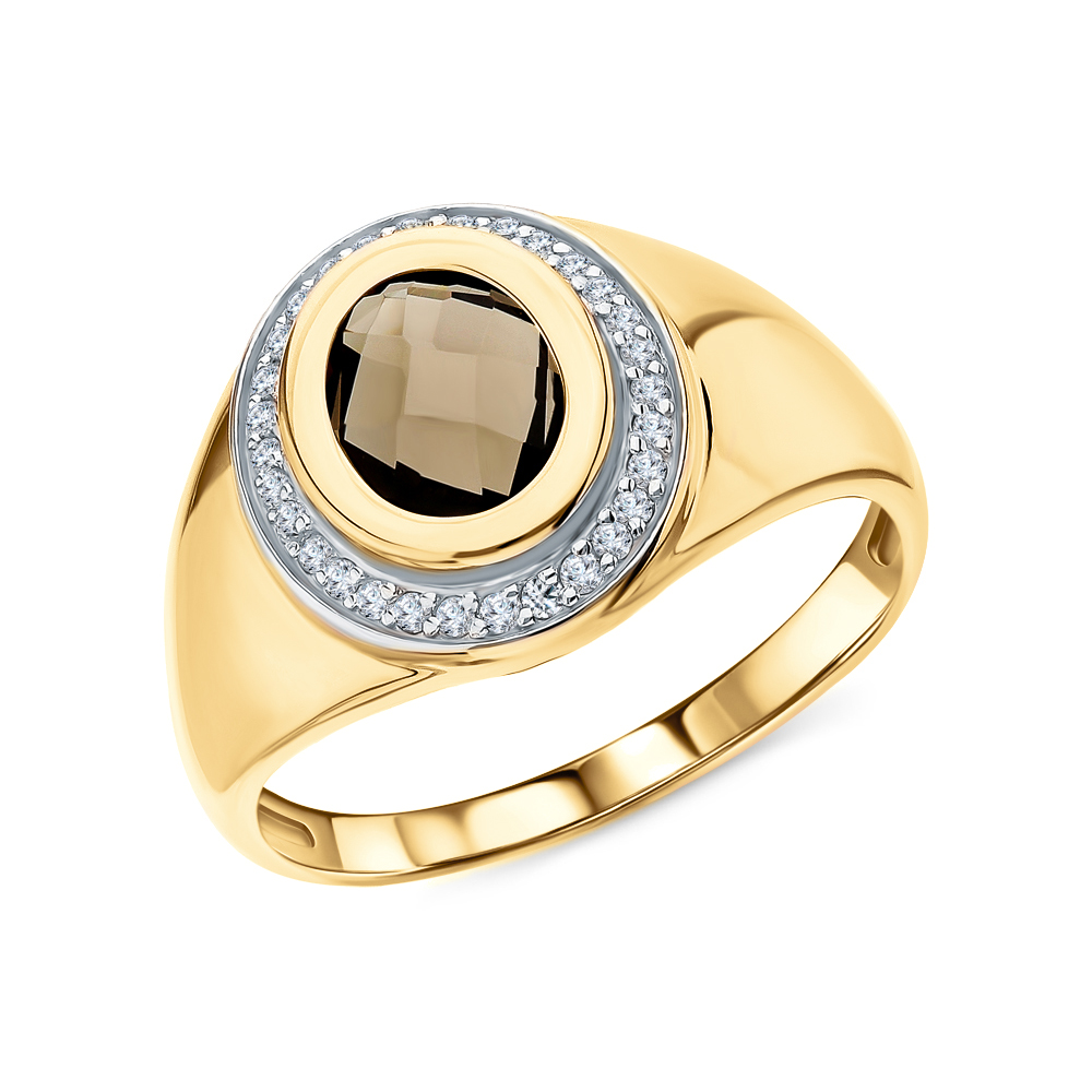 Золотое кольцо с кварцами дымчатыми и бриллиантами в Самаре