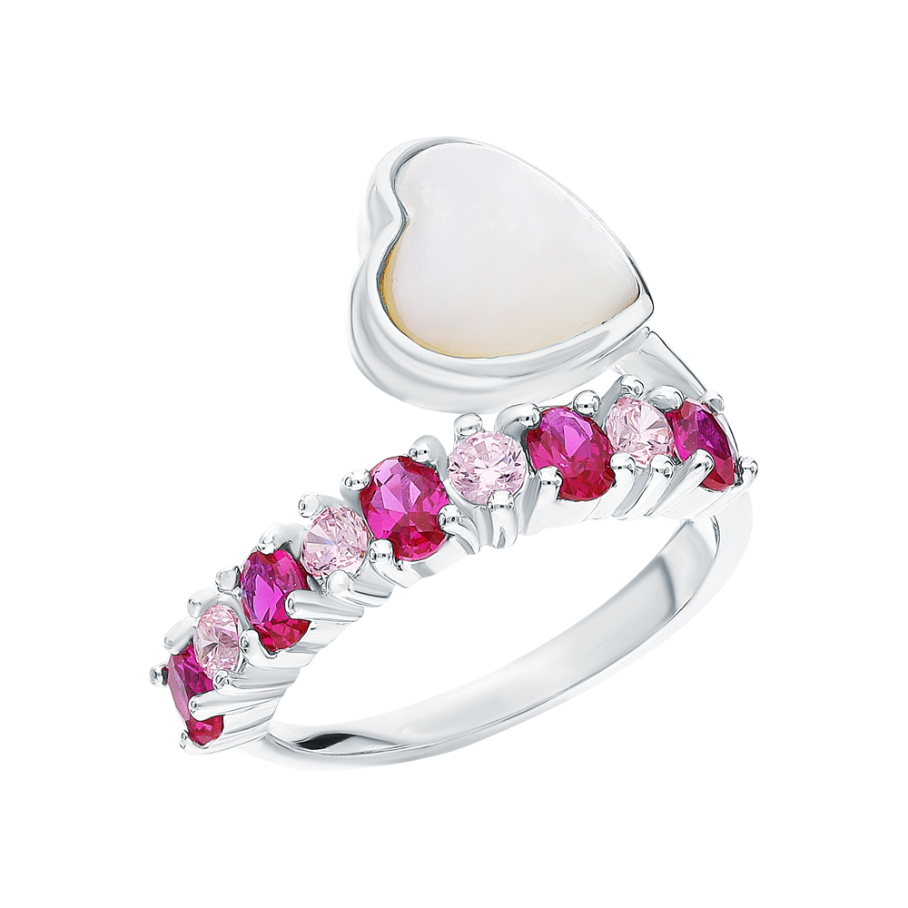 Фото «Серебряное кольцо с кубическим цирконием, перламутром и рубинами»