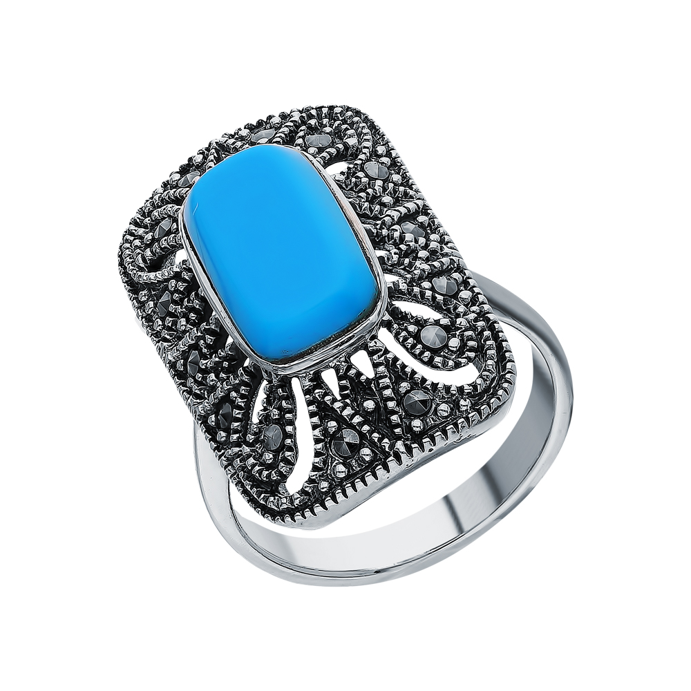 Серебряное кольцо с бирюзой и марказитами swarovski в Краснодаре