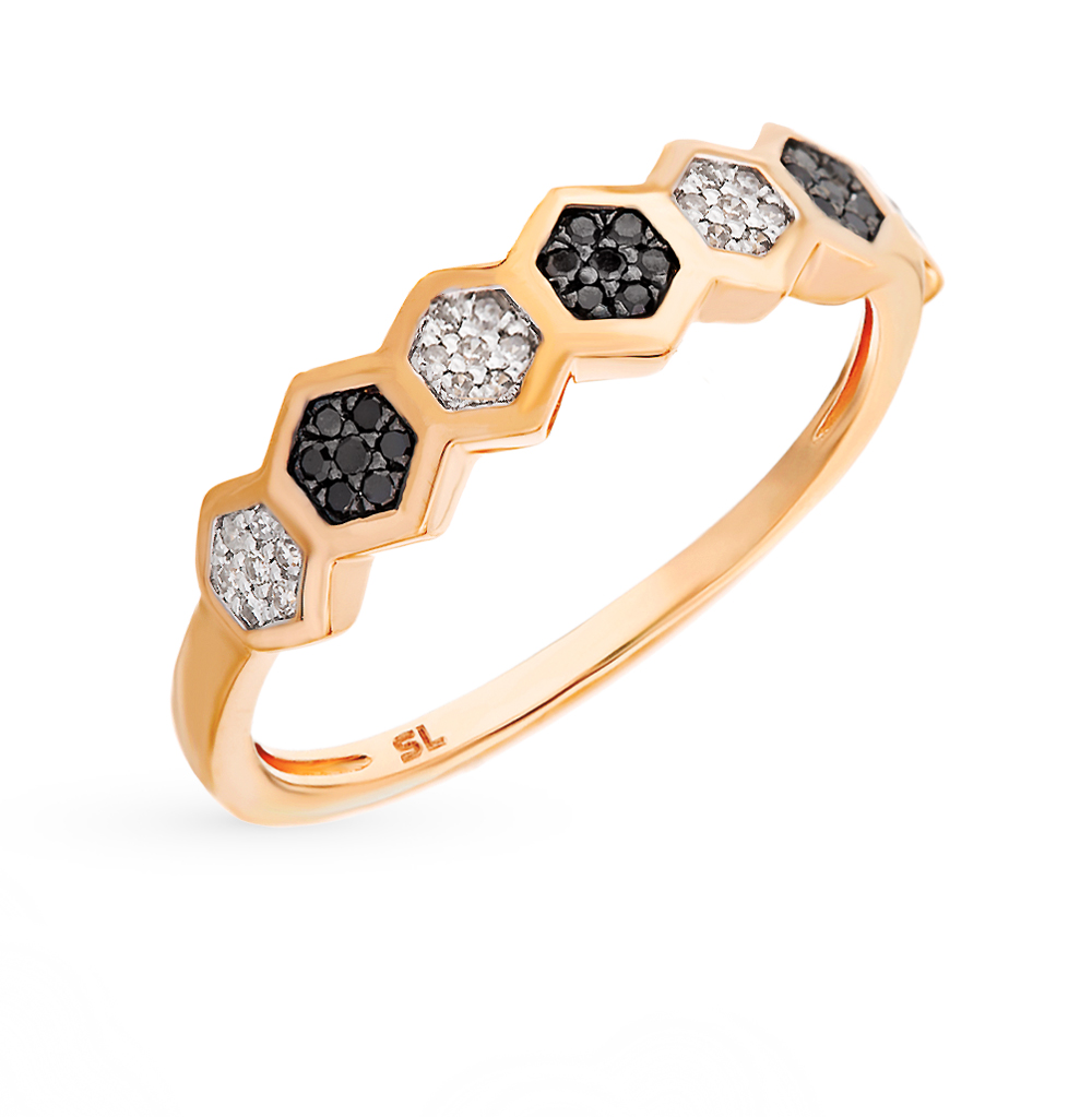 Золотое кольцо с чёрными бриллиантами и бриллиантами