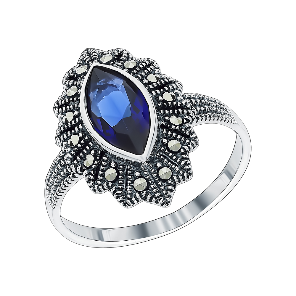 Фото «Серебряное кольцо с кубическим цирконием и марказитами»