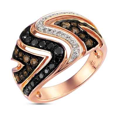 Фото «Золотое кольцо с раухтопазами и черными  и белыми бриллиантами»