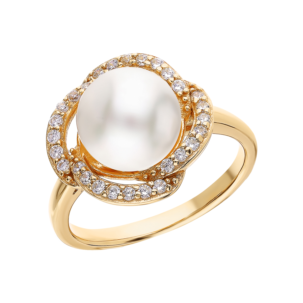 Фото «Серебряное кольцо с жемчугом и кубическим цирконием»