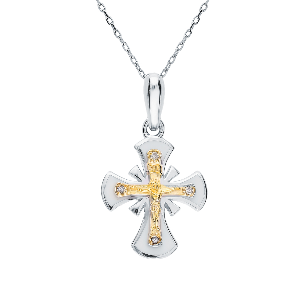 Серебряный крест-подвеска с эмалью и бриллиантами в Краснодаре