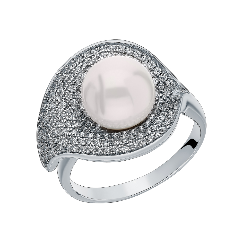Серебряное кольцо с кубическим цирконием и жемчугом в Екатеринбурге