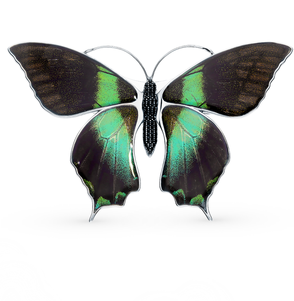 Серебряная брошь с фианитами, эмалью и крыльями бабочки, 6.5 см в Самаре