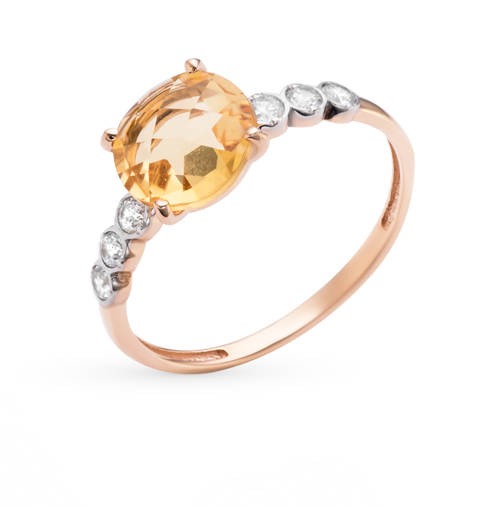 Фото «Золотое кольцо с цитринами и фианитами»