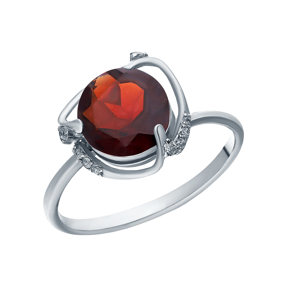 Серебряное кольцо с гранатом, фианитами и нанокристаллами в Краснодаре