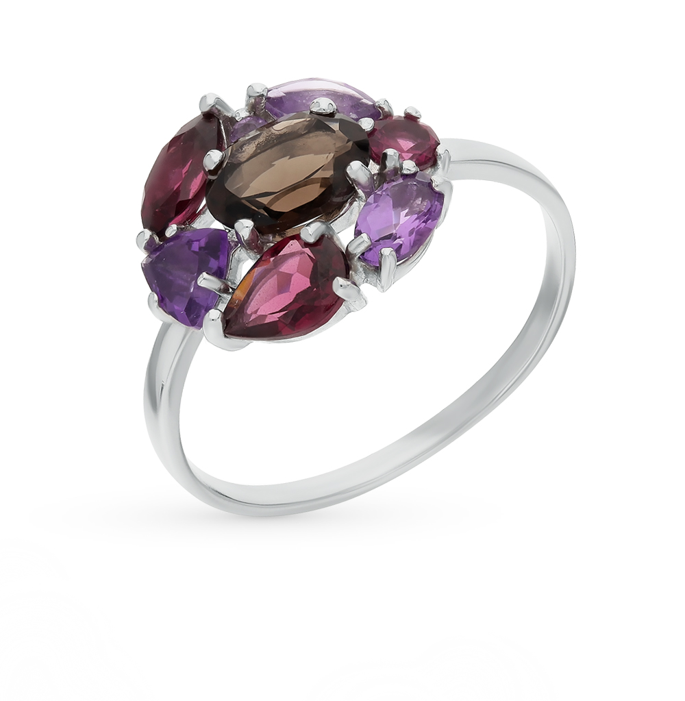 Фото «Серебряное кольцо с аметистом и родолитами»