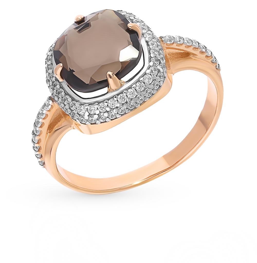 Фото «Серебряное кольцо с фианитами и кварцем дымчатым»