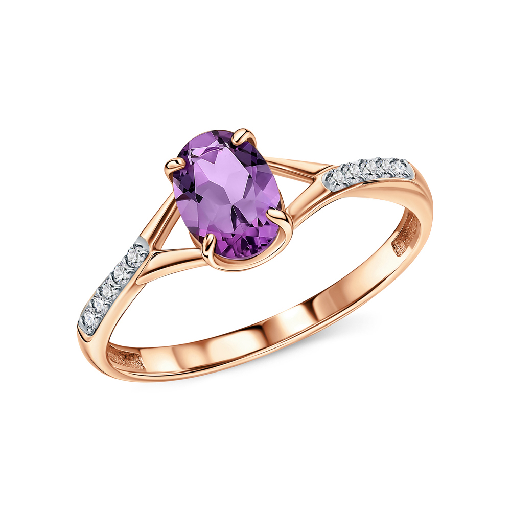 Фото «Золотое кольцо с бриллиантами природными и аметистами природными»