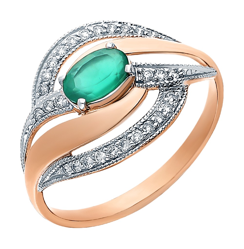 Золотое кольцо с хризопразами и бриллиантами в Краснодаре