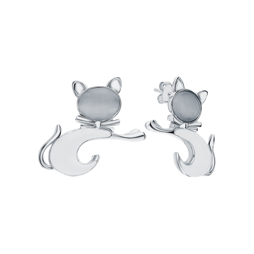 Фото «Серебряные серьги с эмалью и кошачьим глазом»