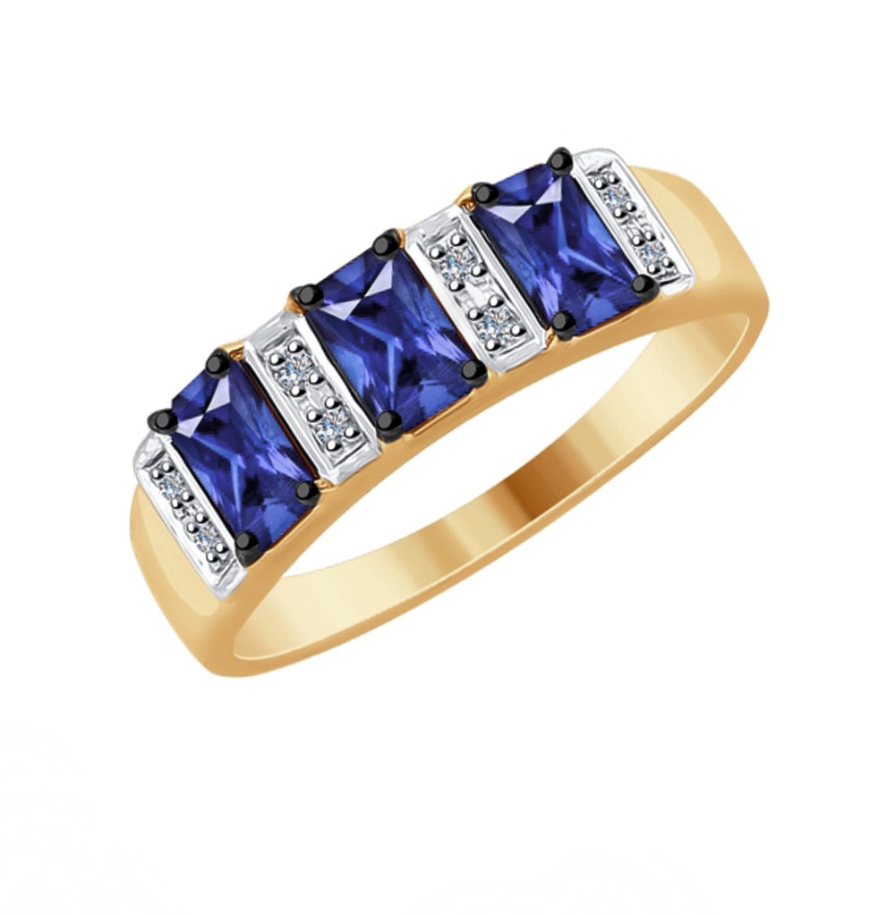 Фото «Золотое кольцо с корундом и бриллиантами SOKOLOV 6012122»