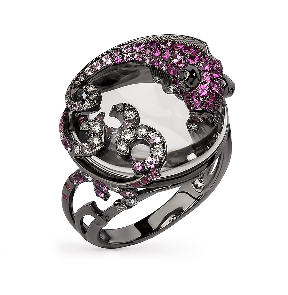 Фото «Золотое кольцо с рубинами и черными бриллиантами»