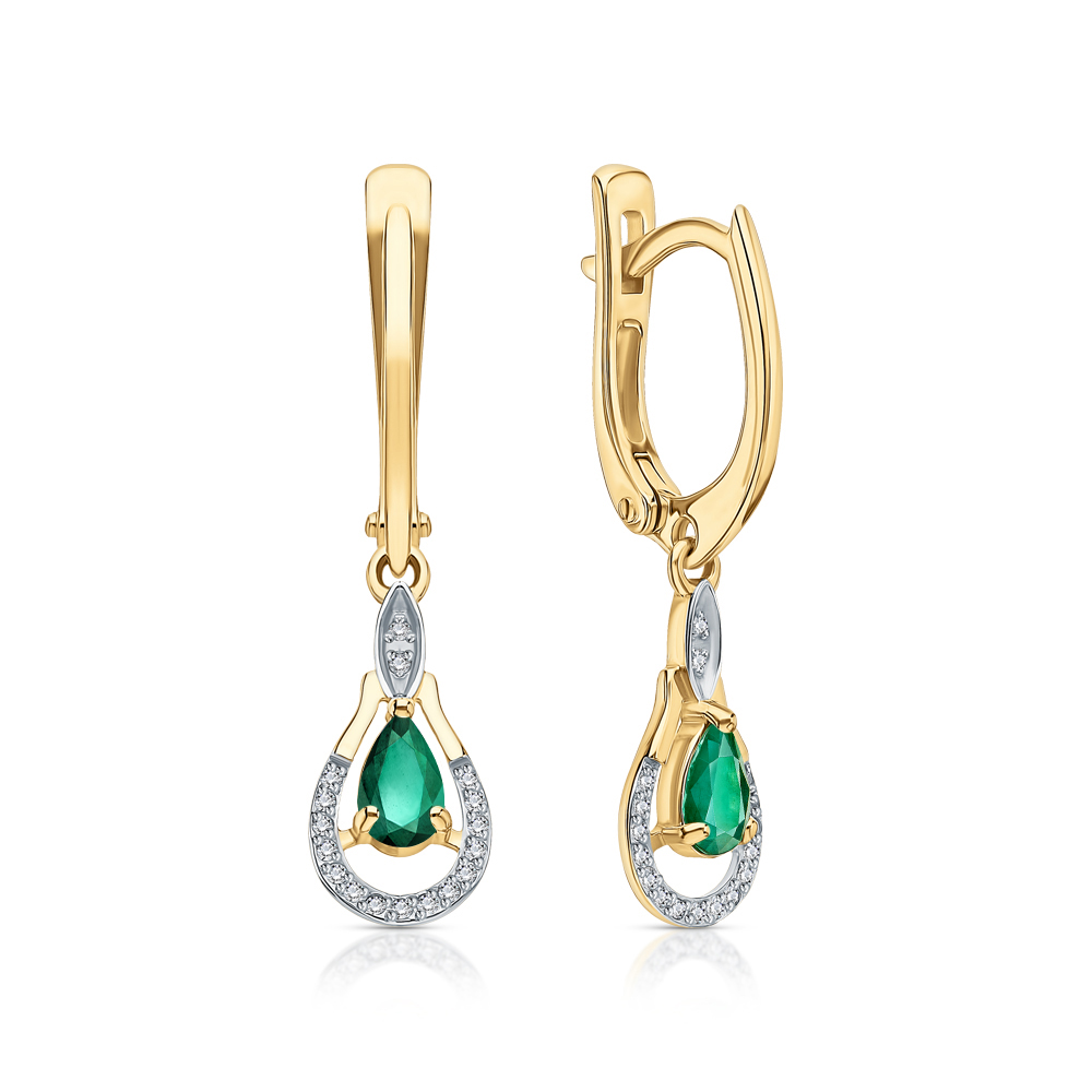 Золотые серьги с бриллиантами природными и изумрудами природными в Самаре