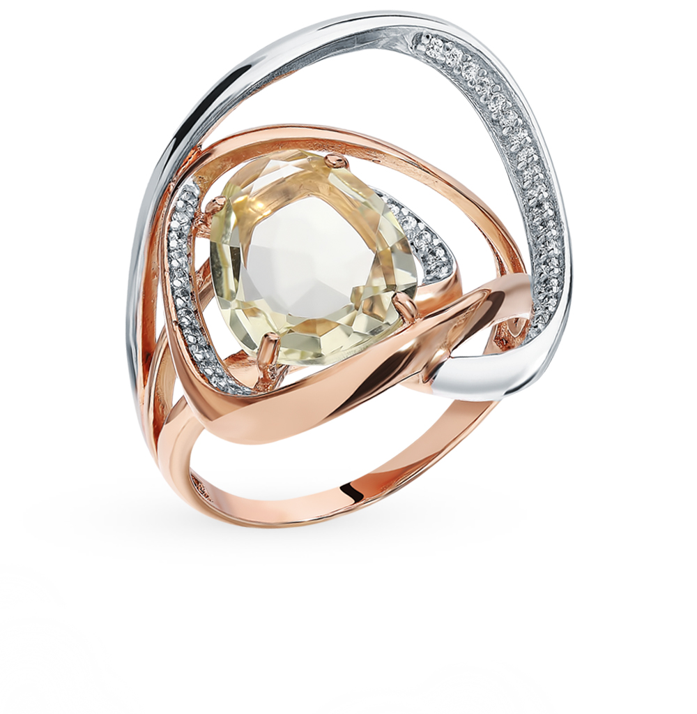 Фото «Золотое кольцо с фианитами и кварцем»