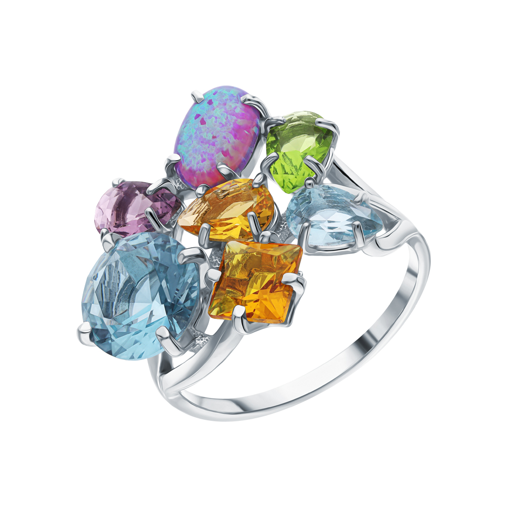 Фото «Серебряное кольцо с цитринами, опалами, топазами, аметистом и хризолитом»