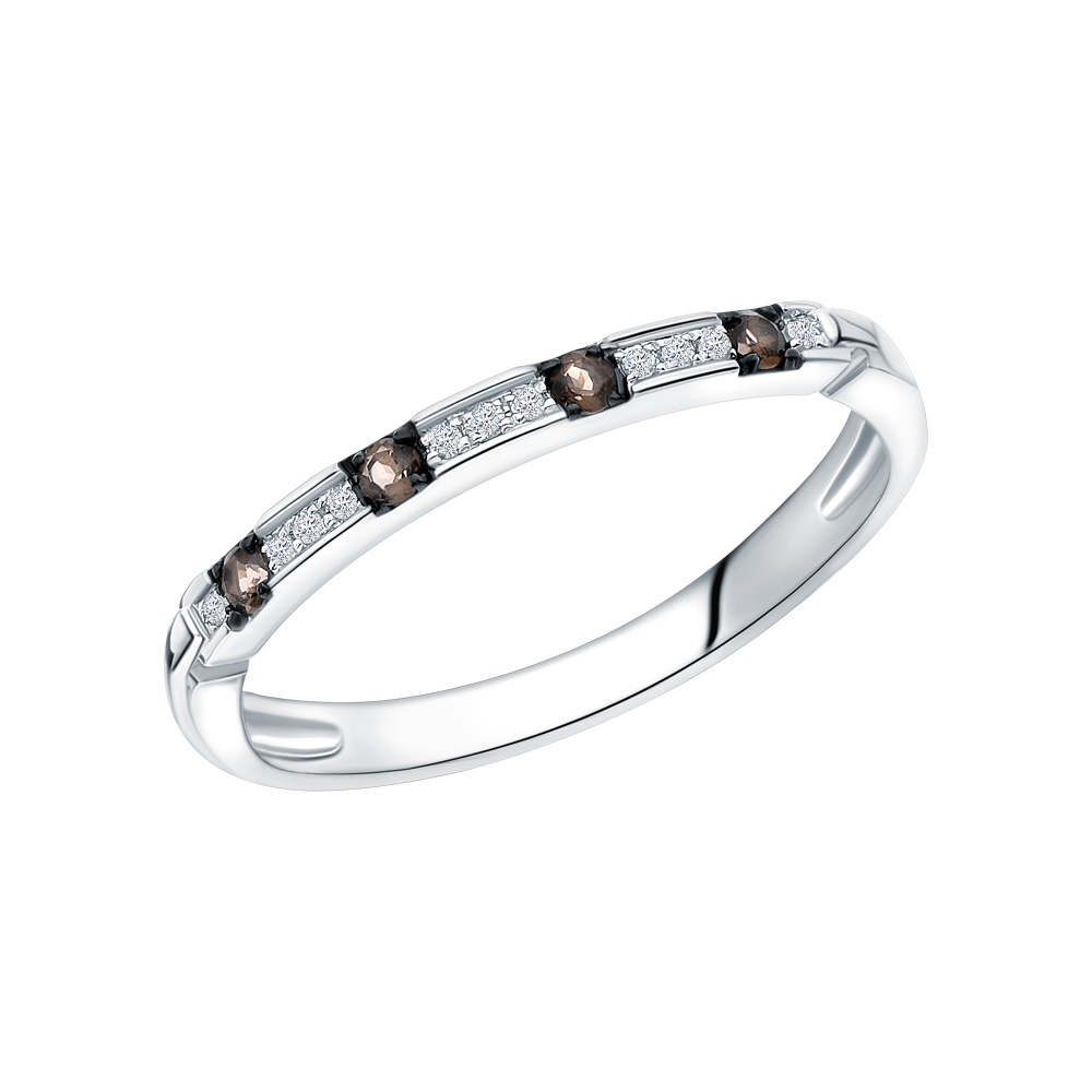 Фото «Золотое кольцо с кварцем, кварцем дымчатым и бриллиантами»