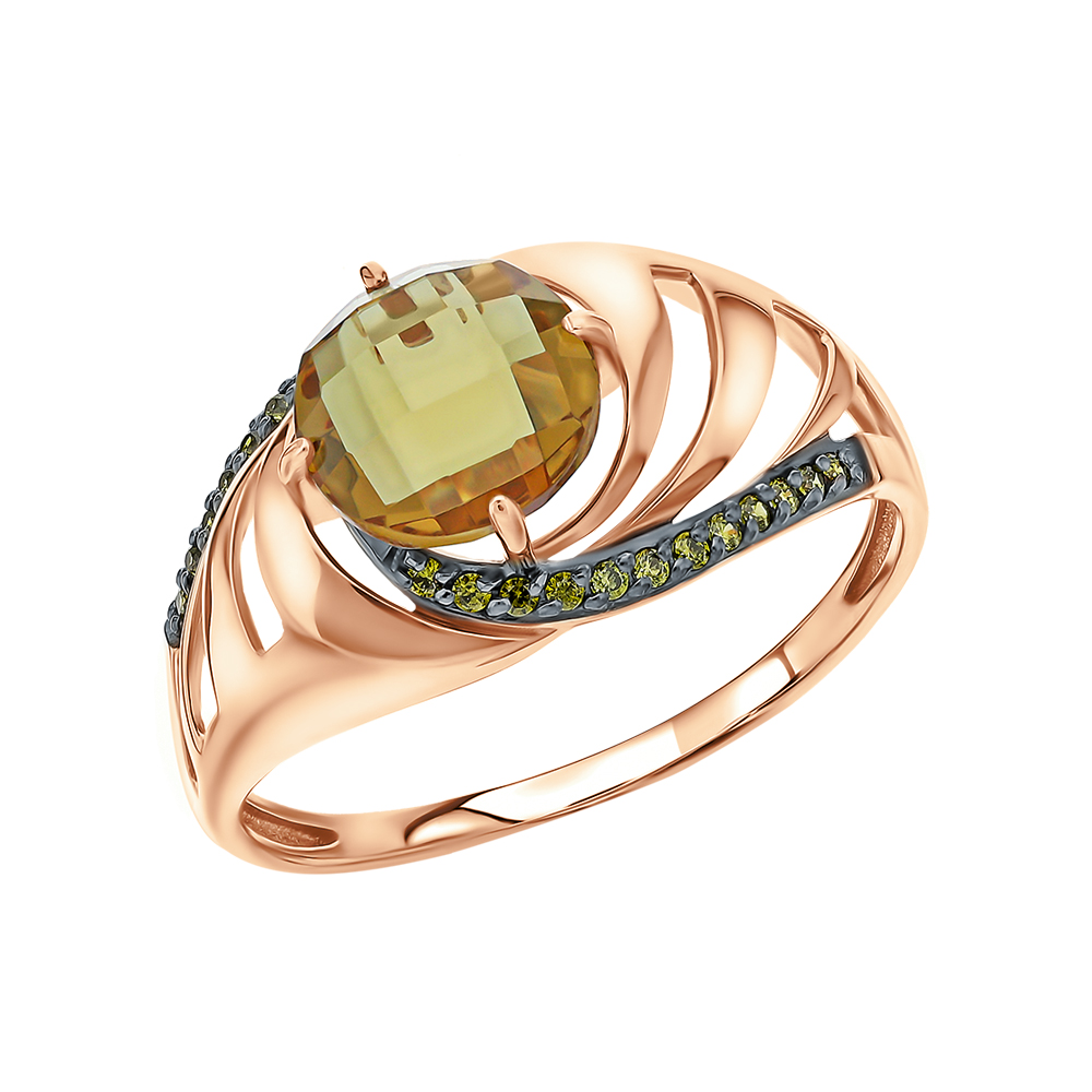 Золотое кольцо с фианитами и ситаллом султанит в Краснодаре