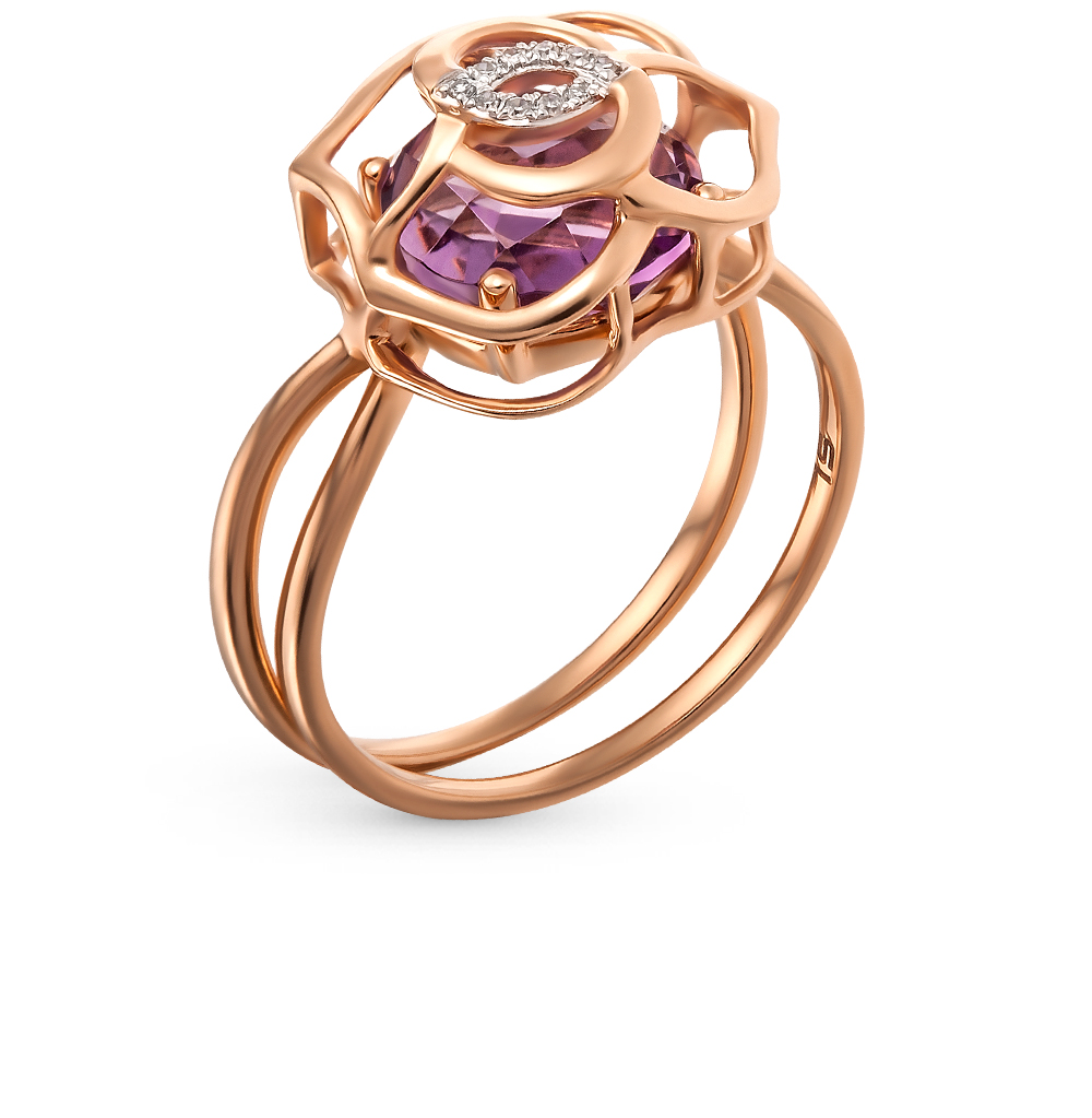 Золотое кольцо с аметистом и бриллиантами в Ростовe-на-Дону