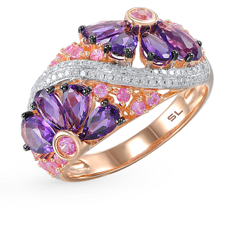 Фото «Золотое кольцо с аметистом, сапфирами и бриллиантами»