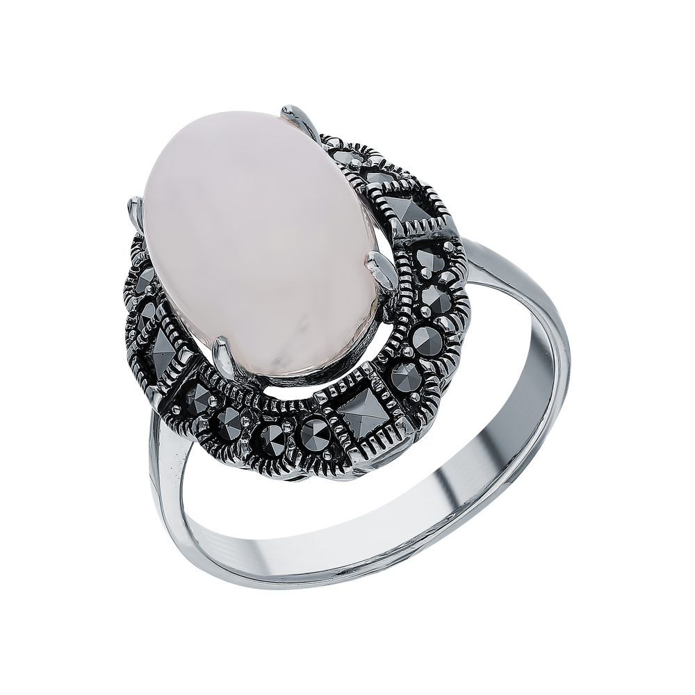 Серебряное кольцо с лунным камнем и марказитами swarovski в Екатеринбурге
