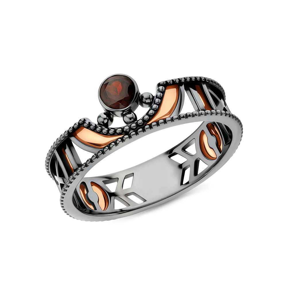 Фото «Серебряное кольцо с эмалью и гранатом»