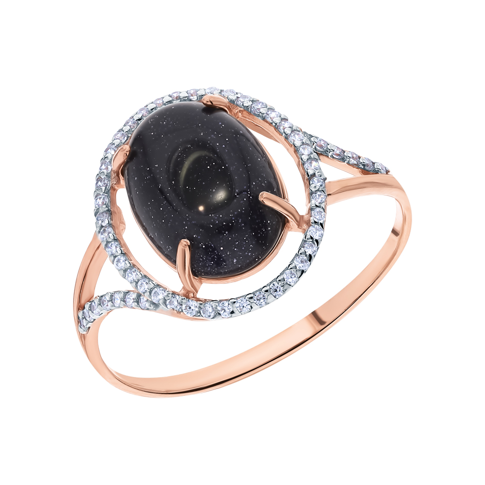Фото «Серебряное кольцо с кубическим цирконием и авантюрином»