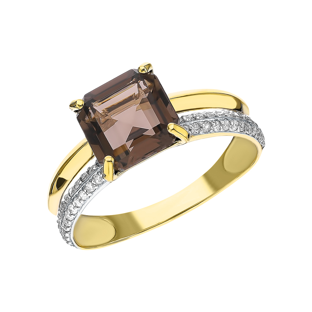 Золотое кольцо с фианитами и кварцами дымчатыми в Самаре