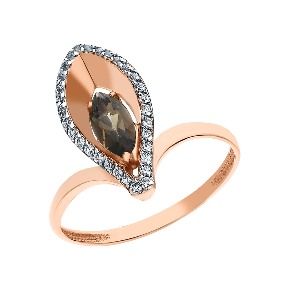 Золотое кольцо с фианитами и кварцами дымчатыми в Краснодаре