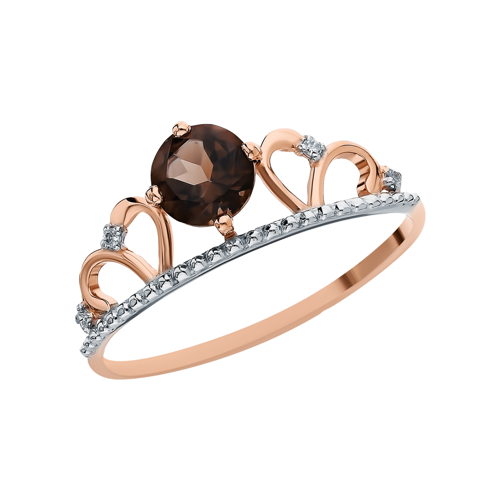 Золотое кольцо с фианитами, кварцем и кварцем дымчатым в Самаре