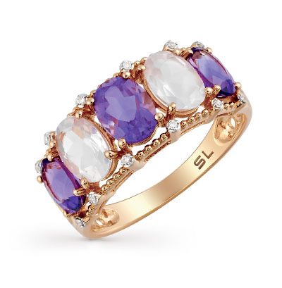 Фото «Золотое кольцо с кварцем, аметистом и бриллиантами»