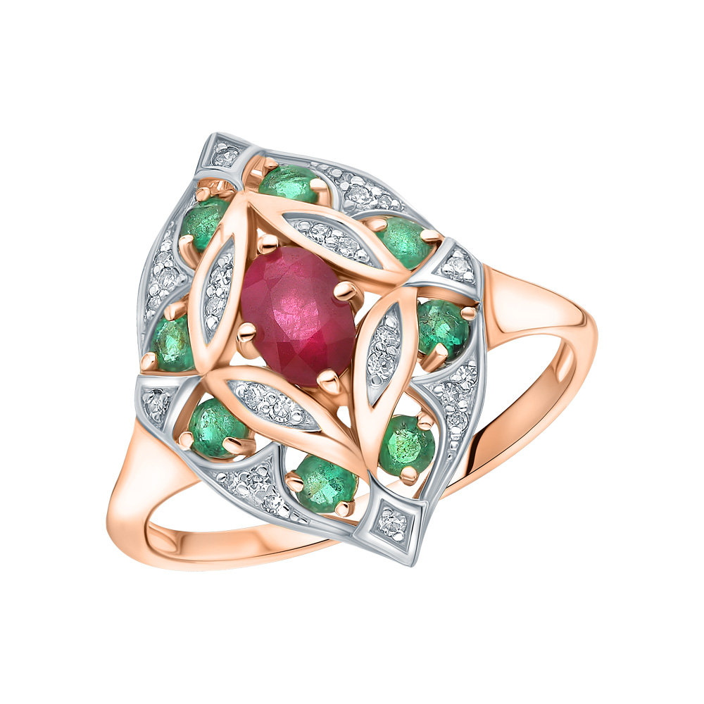 Золотое кольцо с изумрудами, рубинами и бриллиантами в Екатеринбурге