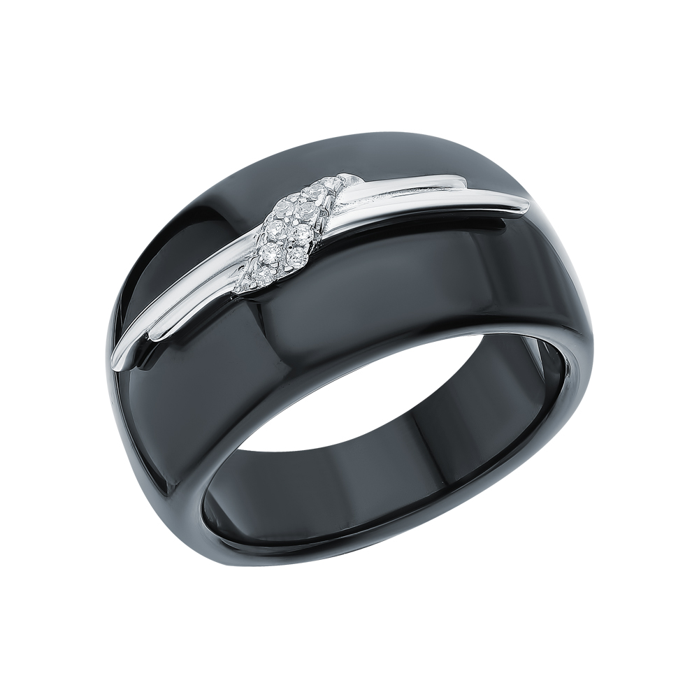 Керамическое кольцо с кубическим цирконием и серебряной вставкой в Ростовe-на-Дону