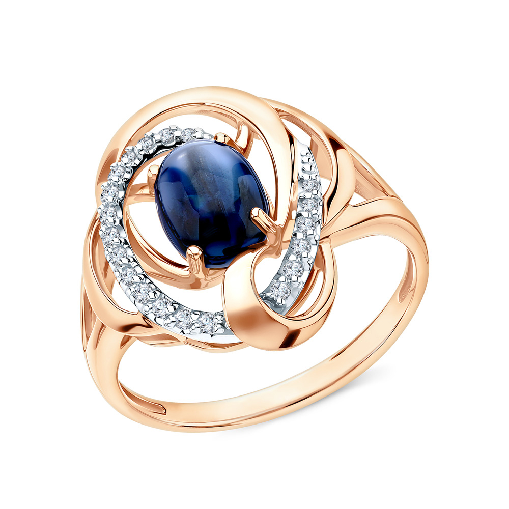 Золотое кольцо с кианитами и бриллиантами в Краснодаре