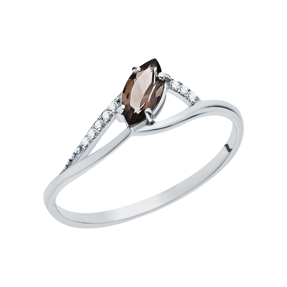 Фото «Серебряное кольцо с кубическим цирконием и кварцами дымчатыми»