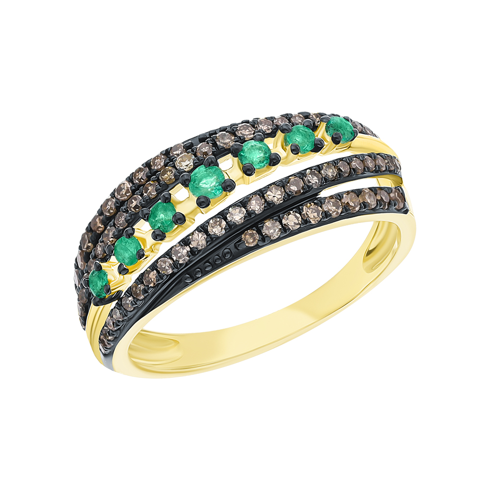 Фото «Золотое кольцо с изумрудами и коньячными бриллиантами»