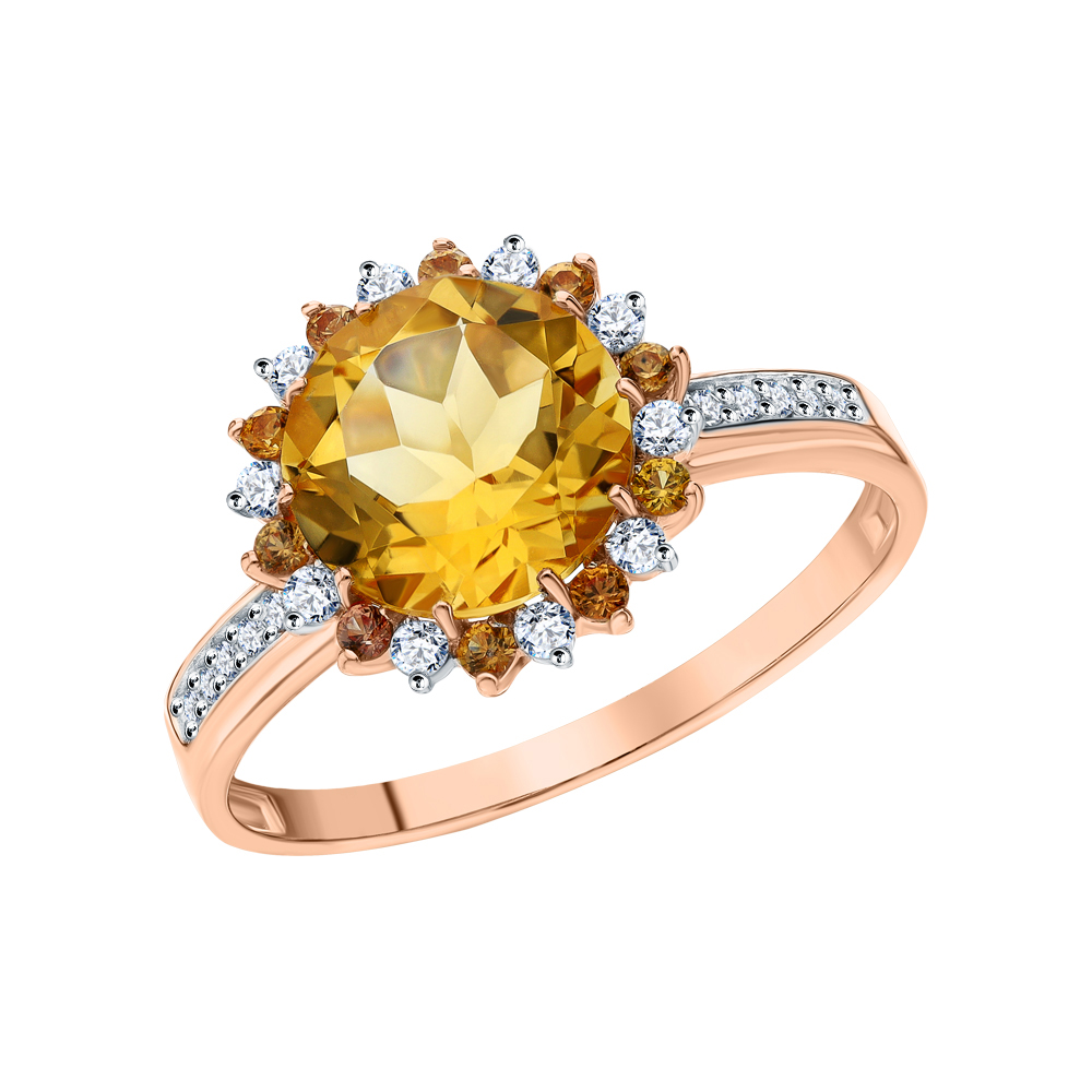Золотое кольцо с цитринами, сапфирами и бриллиантами в Екатеринбурге