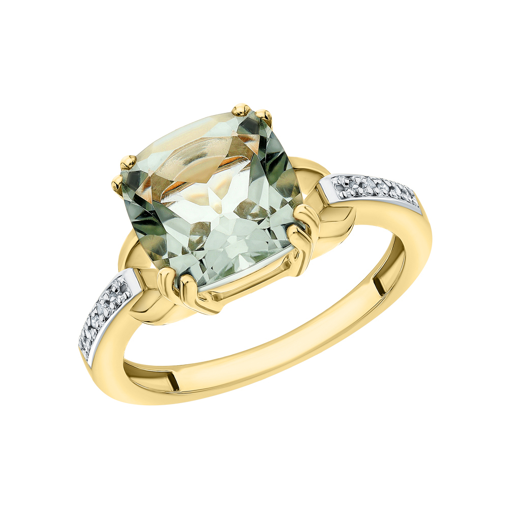 Золотое кольцо с празиолит и бриллиантами в Екатеринбурге