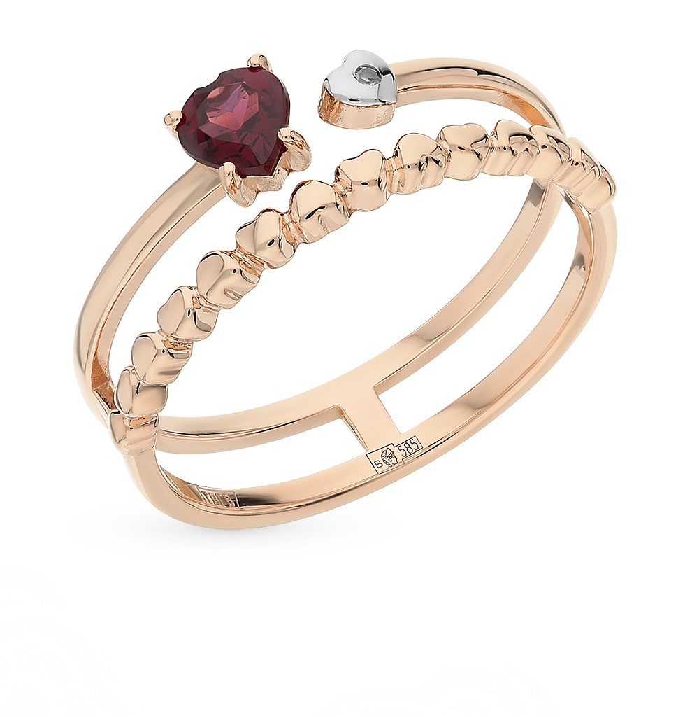Золотое кольцо с родолитами и бриллиантами в Краснодаре